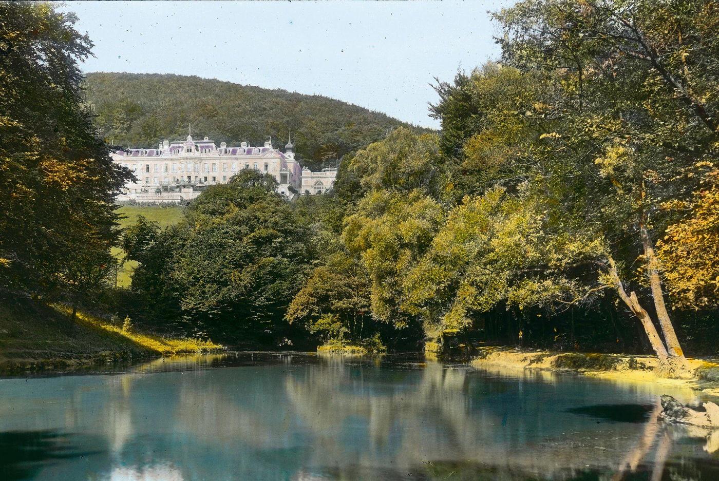 #58 Cobenzl Palace in Vienna. Hand-colored lantern slide, 1905.