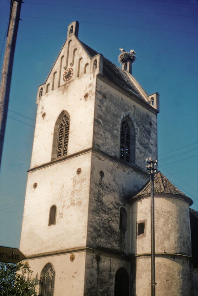 #96 Storks on Church Tower, St. Jakobus, Muhr am See.