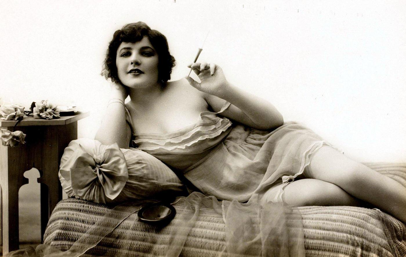 #22 Flapper Smoking in Skimpy Night Dress, Circa 1920