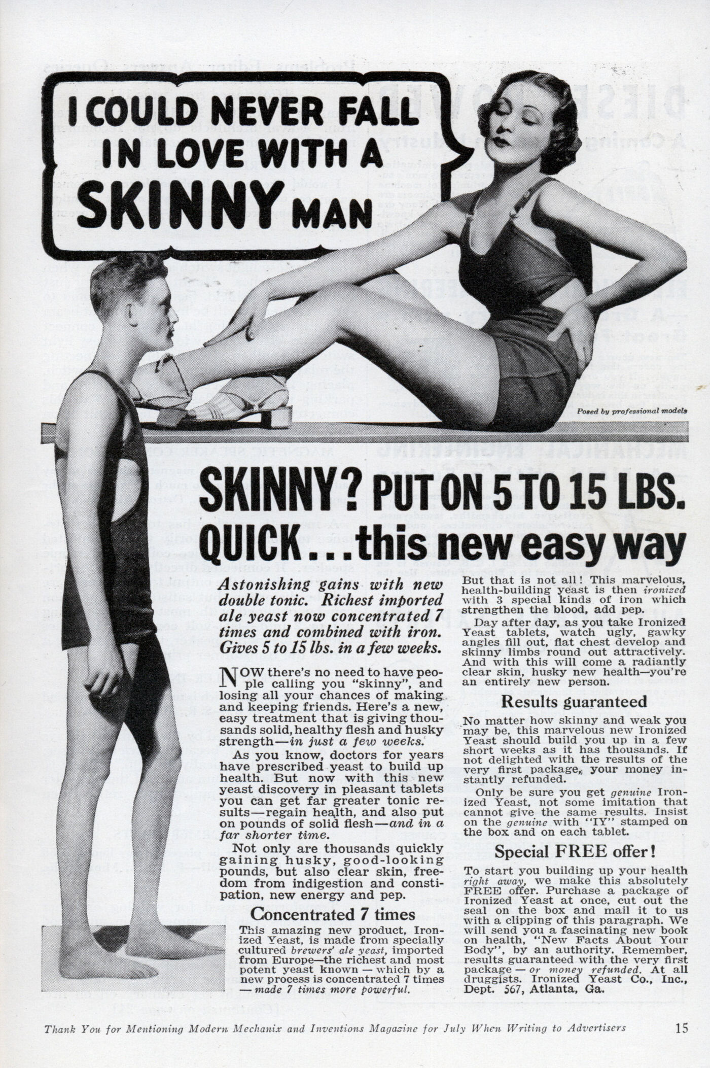No Skinny Man has an Ounce of Sex Appeal: A Look into 1930s Ads Urging Men to Gain Weight Vintage Ad