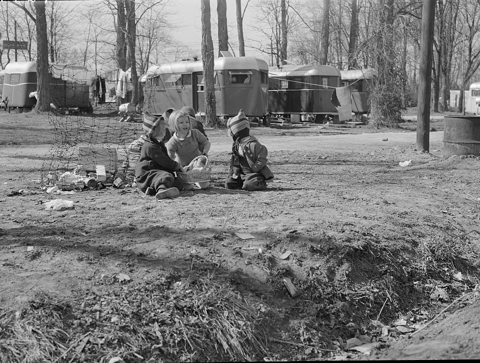 #5 Children of defense workers playing near their “homes” trailers. Trailer camp on Mount Vernon Highway near Alexandria, Virginia, 1941