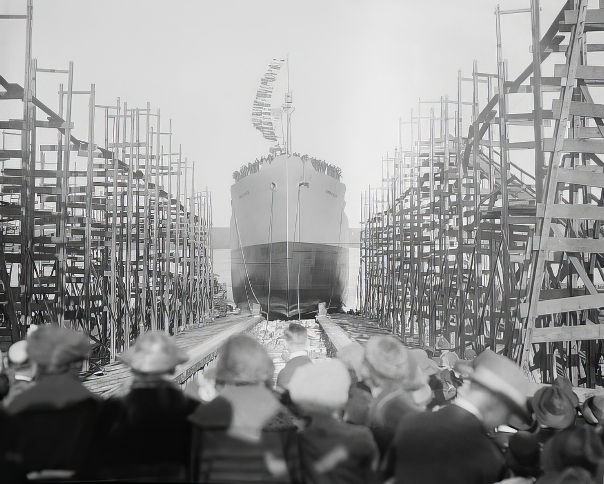 #5 Ship launching of Annie E. Morse, 1920