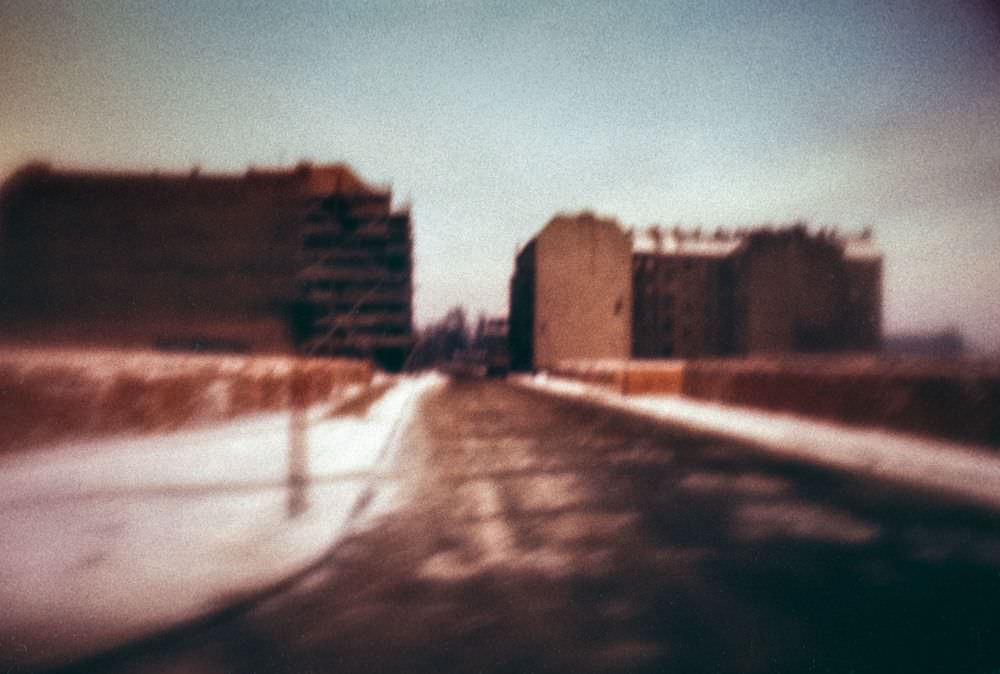 #123 Berlin, winter 1956. Many of these images (like this one) were shot from inside moving vehicles, but while sharpness and composition leave something to be desired, the spontaneous snapshot approach reveals unusual details, creating an atmospheric effect.