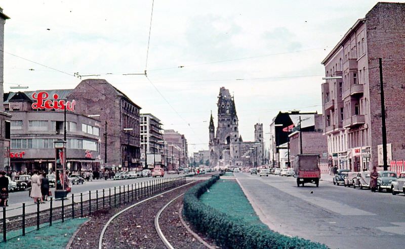#34 Leiser store and Kaiser Wilhelm Memorial Church, Berlin, 1954