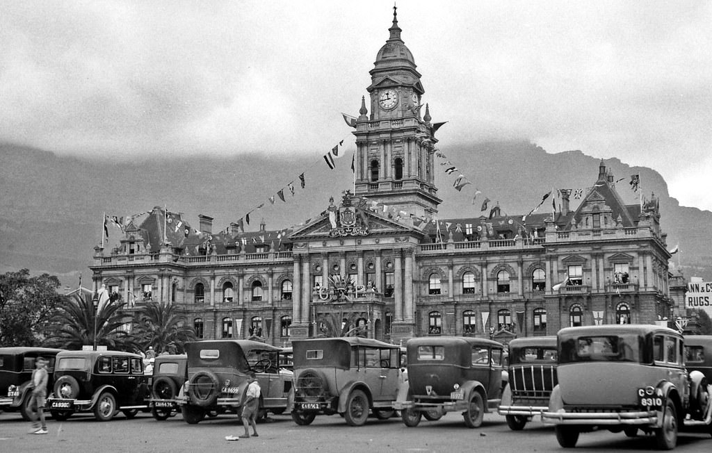 #38 City Hall decorated for the visit of Prince George.To see detail view original, 1934