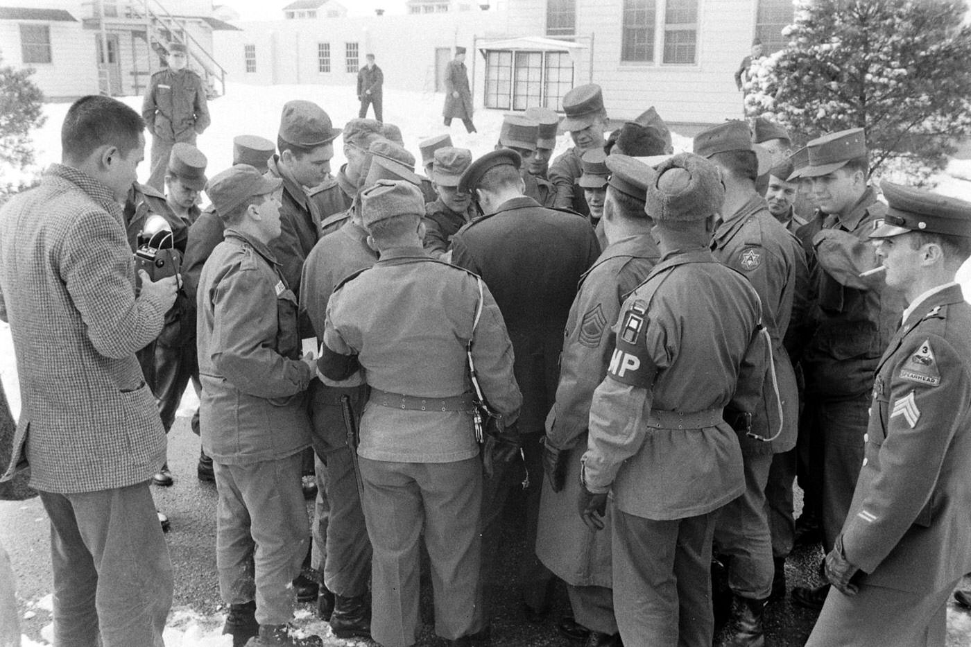Elvis Presley at Fort Dix, New Jersey, shortly before his discharge from the U.S. Army, March 1960.