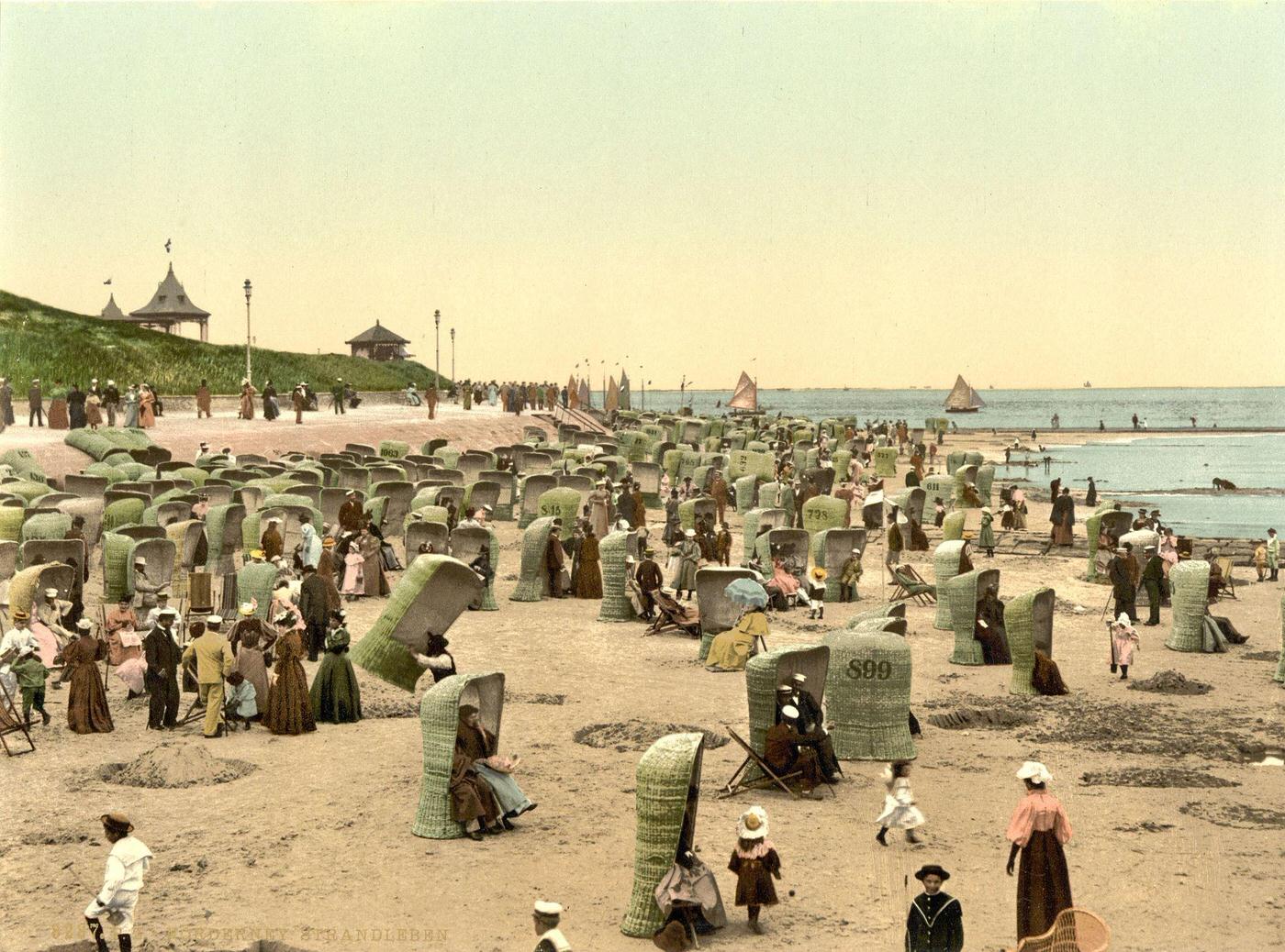 #15 Beach scene in Norderney, Germany, late 19th century.