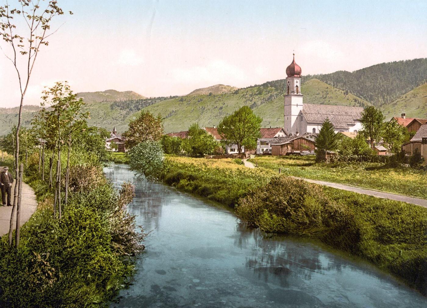 #16 Scene on the Ammer, Oberammergau, Upper Bavaria, Germany, 1890.