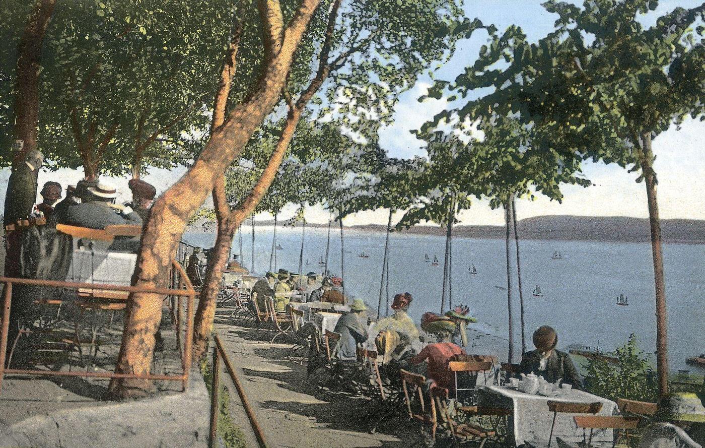 #32 View of the river Elbe from the restaurant at the Suellberg in Hamburg, Germany, 1890s