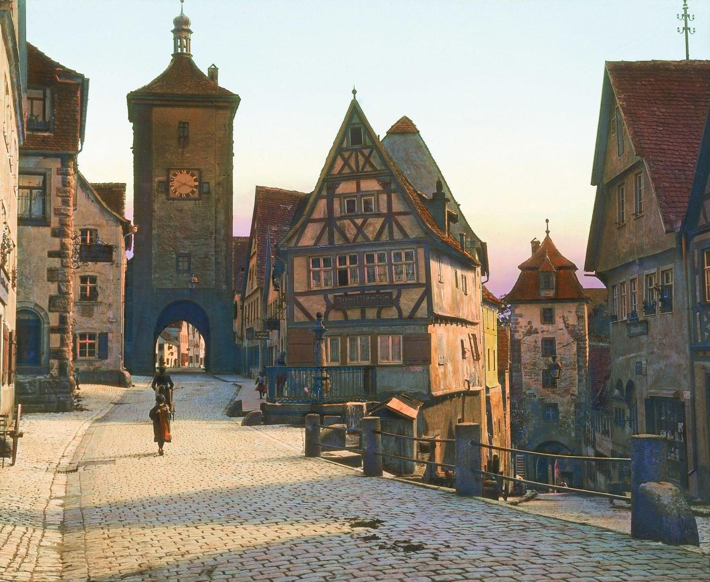 #40 Rothenburg ob der Tauber city gates “Sieberstor” and Kobolzellertor in Bavaria, Germany, 1890s