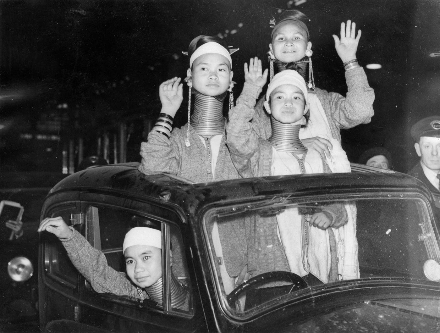 #11 Four Padaung women from Burma at Victoria Station, London, April 1936.