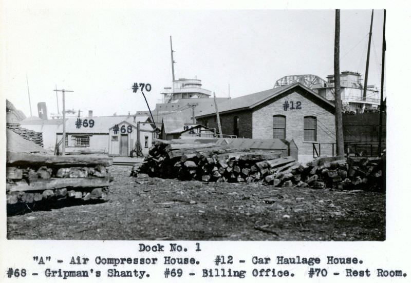 #10 NYCRR Dock No. 1. Air Compressor House, Car Haulage House, Gripman’s Shanty, Billing Office, Rest Room, 1924