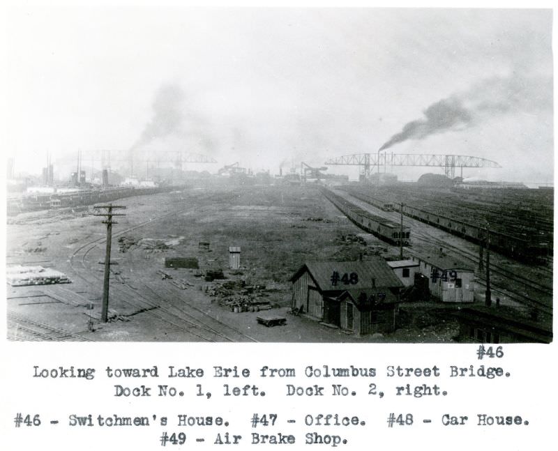 #4 Looking toward Lake Erie from Columbus Street Bridge. Dock No. 1 on the left, Dock No. 2 on the right, 1924