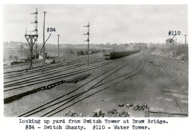 #6 Looking up yard from Switch Tower at Draw Bridge, 1924