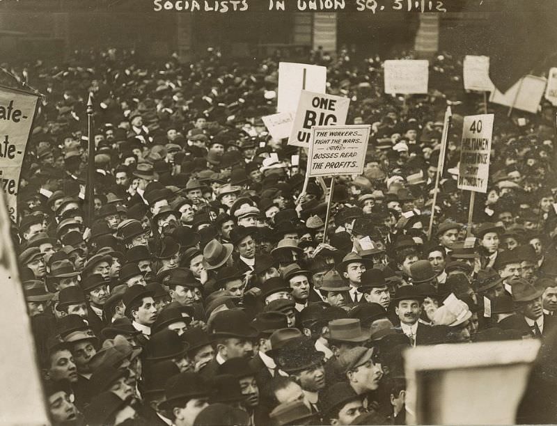 #8 Crowd with signs at the May Day rally of the Socialist Party, 1912.