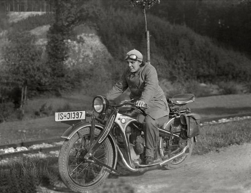 #15 BMW R2 single cylinder motorcycle, somewhere in Germany, circa 1930s
