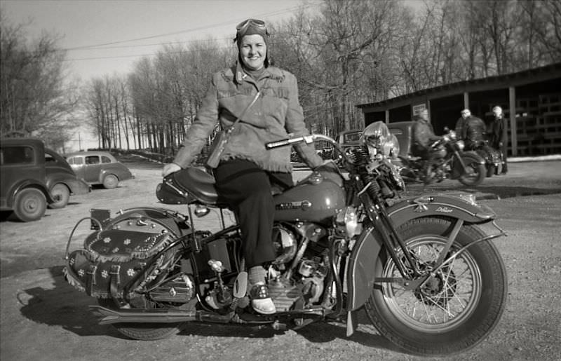 #22 A Harley-Davidson and rider, somewhere in Wisconsin, circa 1940s