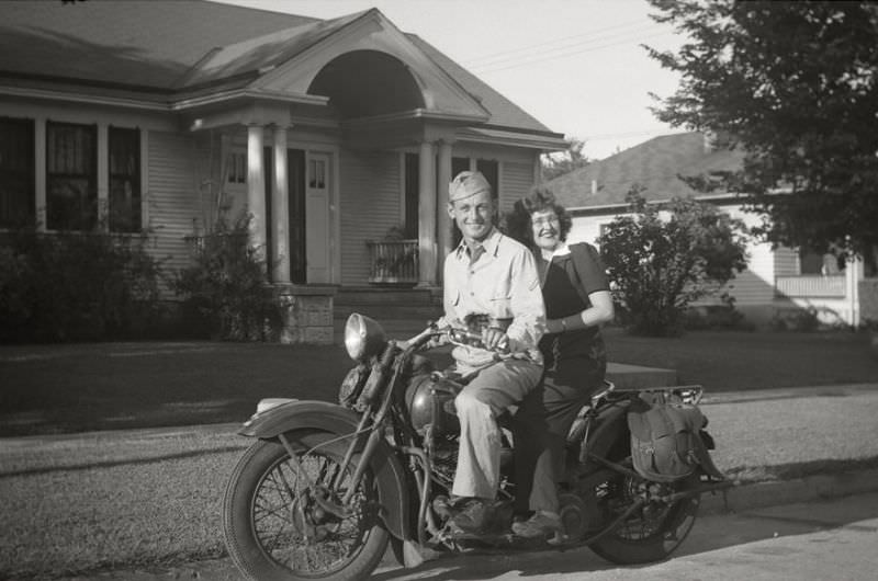 #23 Couple on a Harley-Davidson motorcycle, circa 1940s