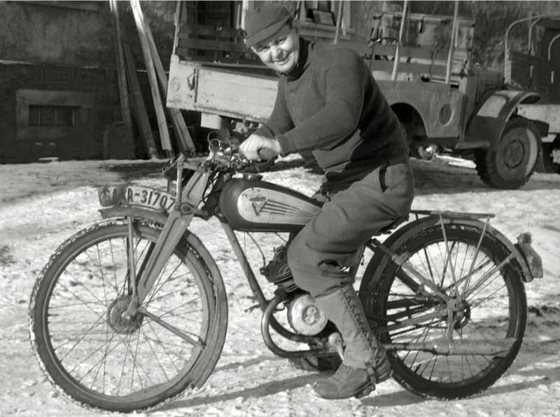 #29 American soldier on a 1938-39 Victoria motorcycle, somewhere in Germany, 1945