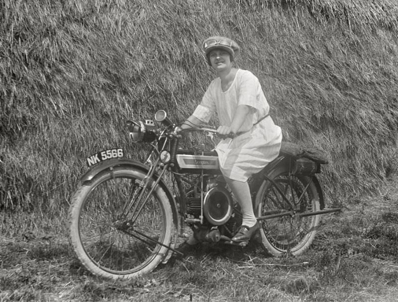 #6 Damsel on a Douglas motorcycle, somewhere in England, 1920s