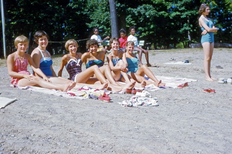 #9 L to R- Sally Minor, Judy Sprague, Joan Postlewait, Muriel Tabor, Linda Buhl, Elaine Osborn, Counselors, 1957