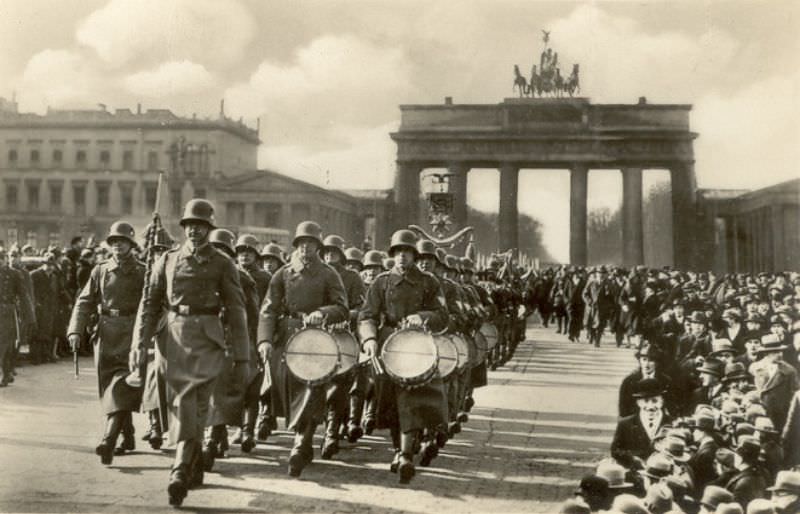 #10 Brandenburg Gate with a guards parade, Berlin, 1930