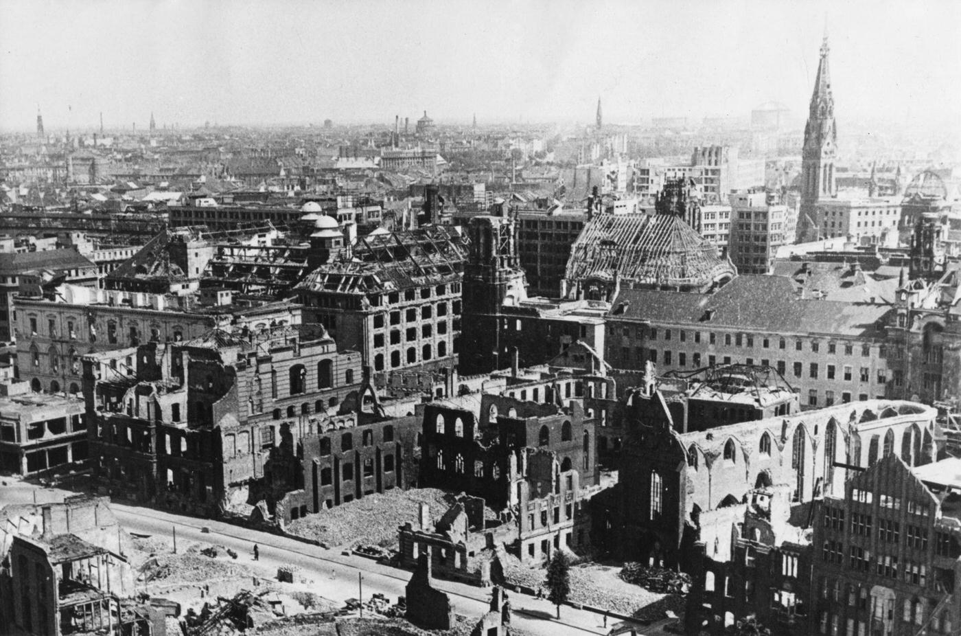 #19 View over the ruins of East Berlin with the ruins of the Klosterkirche, Germany, circa 1945.