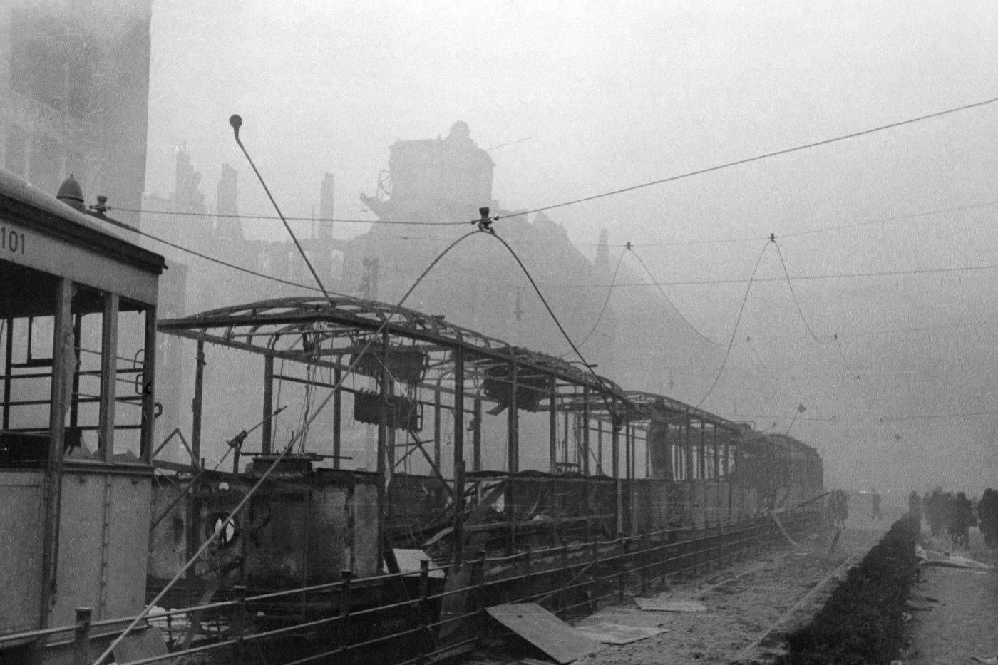 #49 Burnt S-Bahn train in Berlin after an air raid.