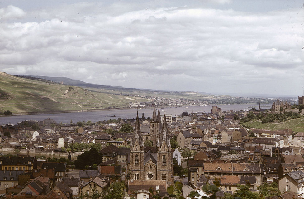 #27 Bingerbrück and Bingen am Rhein with Rüdesheim in the background across the Rhine, June 1958