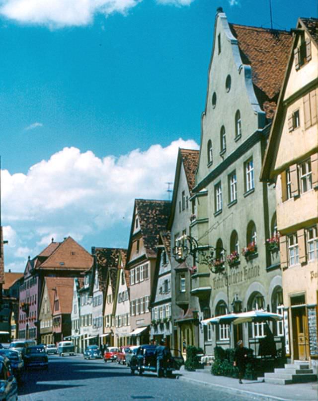 #137 Old houses in Segringerstrasse, in the center of Dinkelsbühl, on the ‘Romantic Road’ in Germany, Germany, 1960s