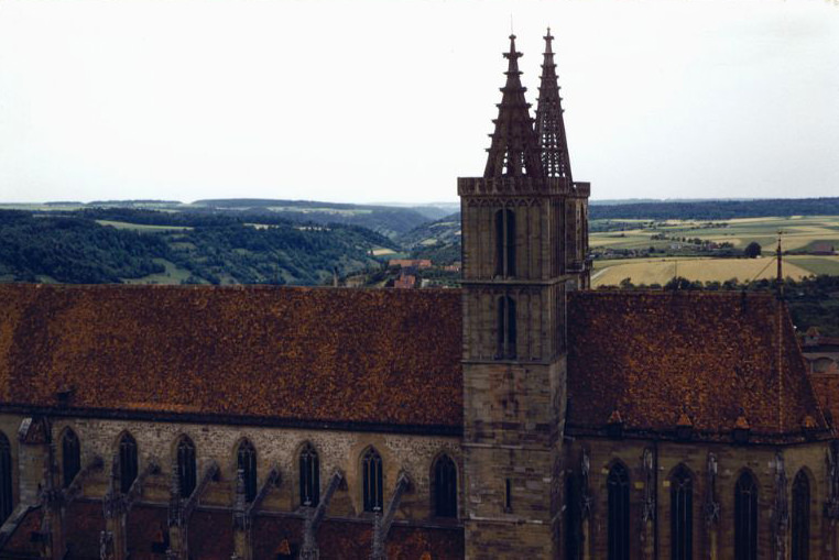 #76 St.-Jakobs-Kirche, seen from the tower of the town hall, Rothenburg ob der Tauber, Germany, 1960s