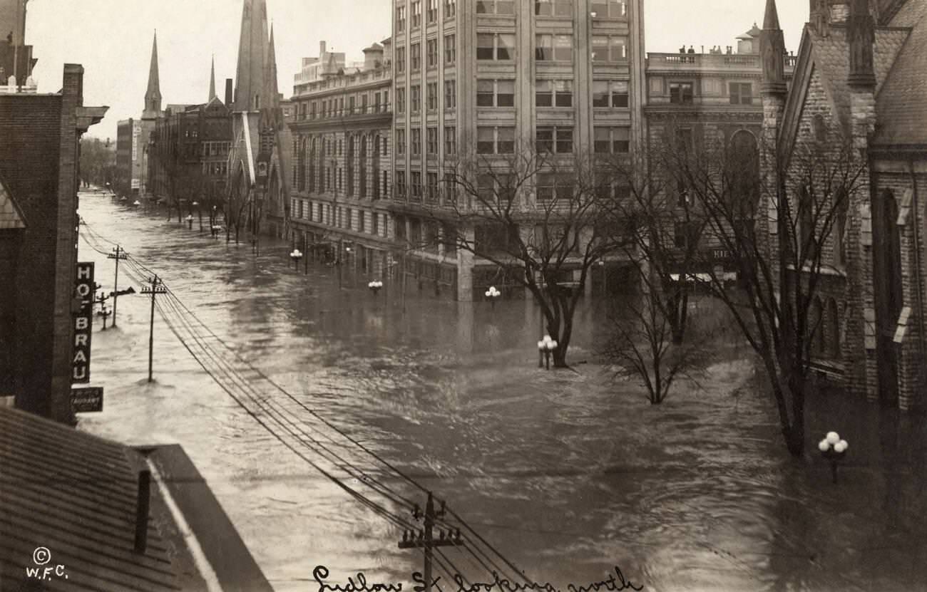 #1 Flood waters on Ludlow Street in Dayton, Ohio during the Great Dayton Flood, 1913.