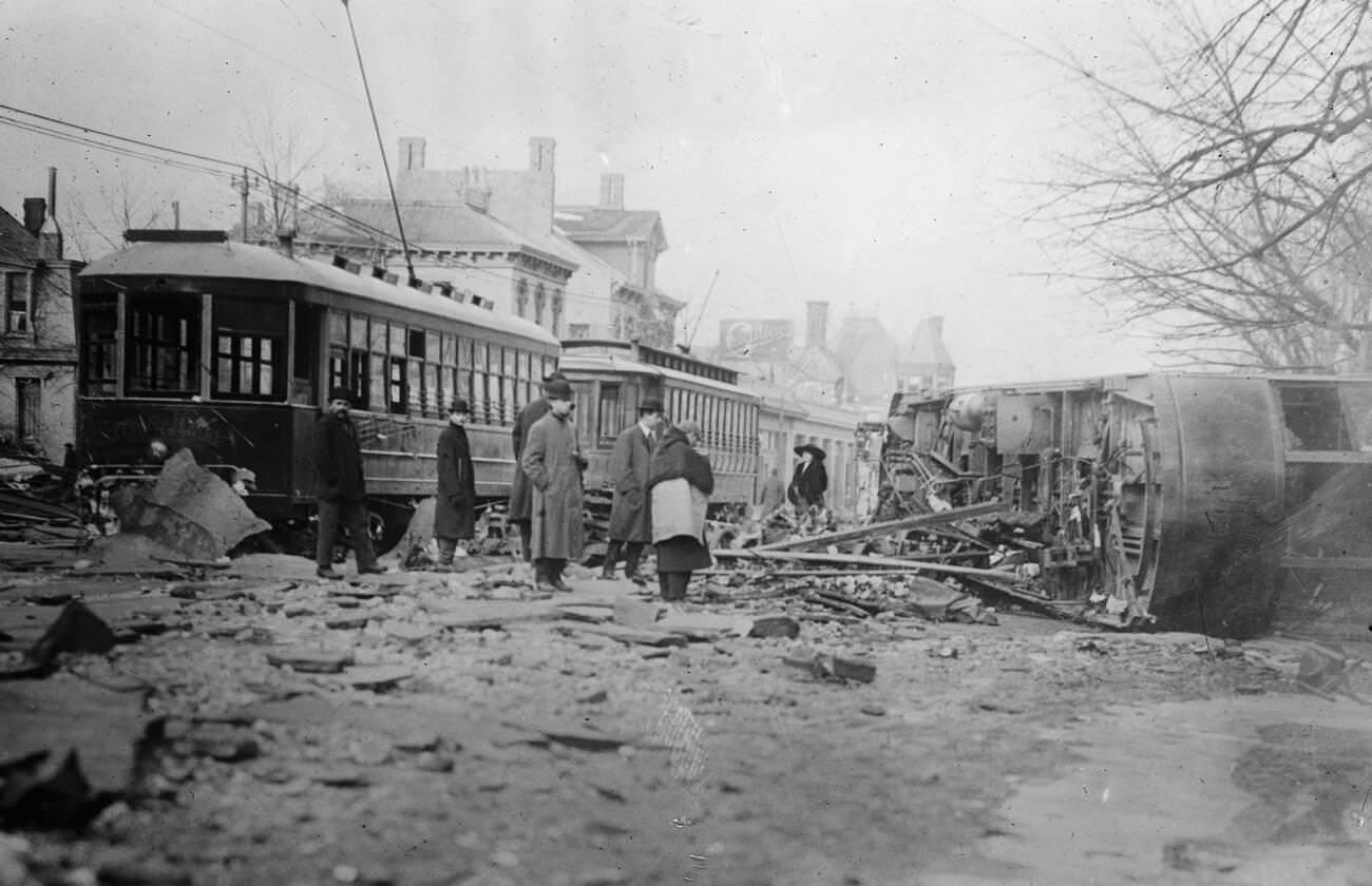 #6 Streetcar capsized by flood during the Great Flood of Dayton, 1913.