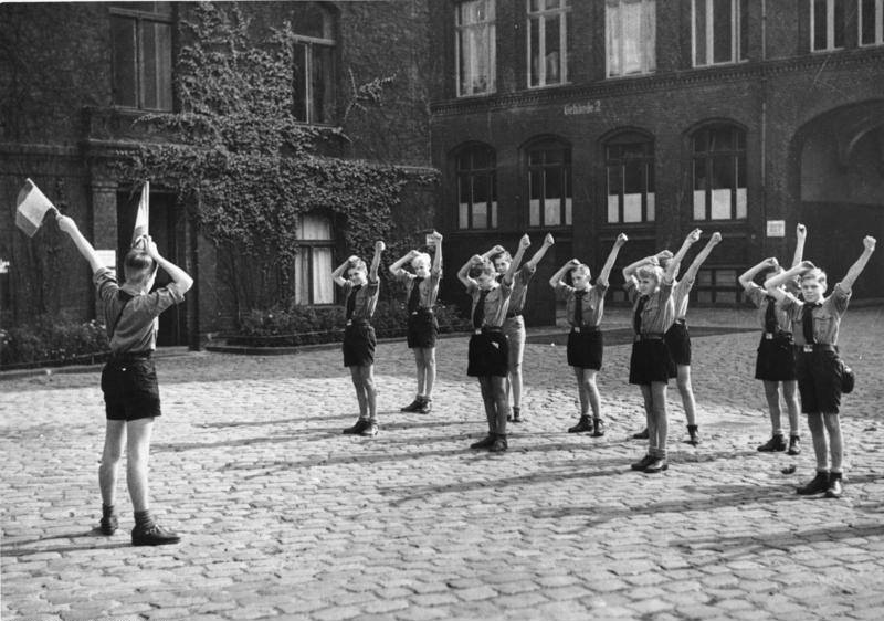 #16 Hitler Youth members learning signal flags, Germany, 1930s.