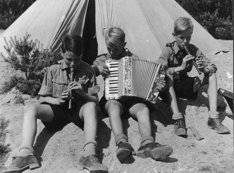 #17 Hitler Youth members playing musical instruments, 1930s.