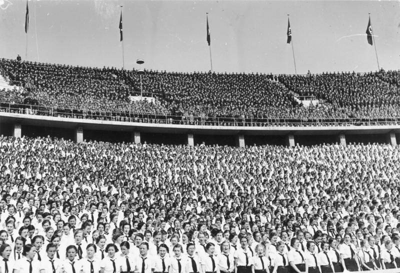 #45 Nazi Party youth organization members at the Berlin Olympic Stadium, Germany, 1 May 1937.