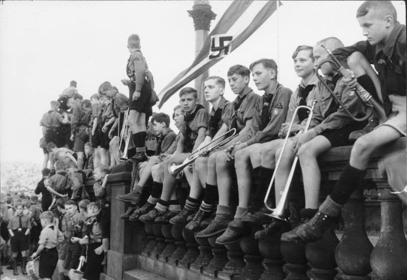 #5 A Hitler Youth marching band resting near Lustgarten, Berlin, 1 May 1933.