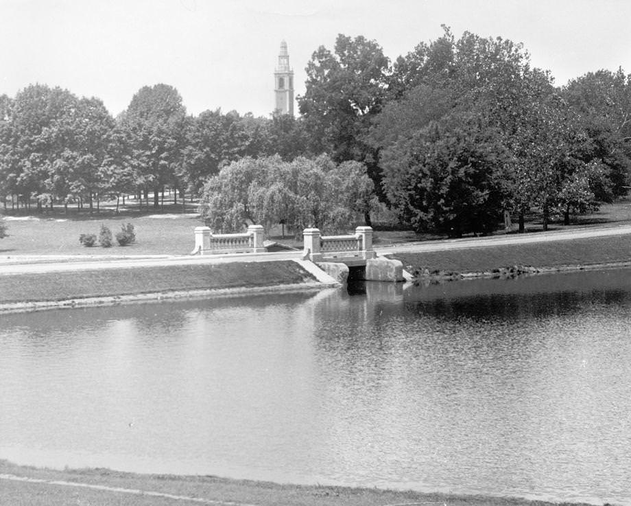 #34 The Carillon in Byrd Park as seen from across Swan Lake, 1936.