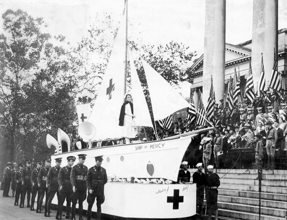 #47 The Red Cross “Ship of Mercy” helped launch the relief organization’s annual membership drive, known as the Roll Call, outside the Virginia Capitol, 1933.