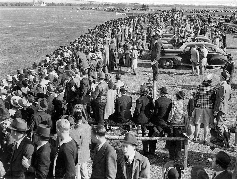 #97 A crowd estimated at 8,000 came from around the state to watch the Deep Run races at Curles Neck Farm in Henrico County. Escape 3d won the Deep Run Cup, the featured event, 1940.