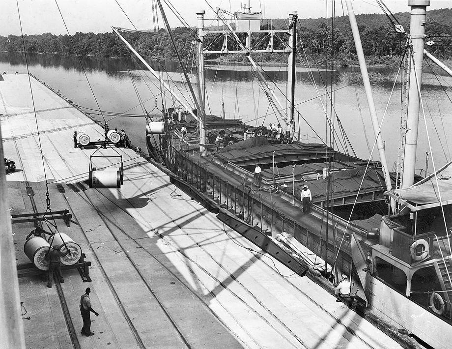 #98 The nearly 4,500-ton British steamer Markland was the first ship to dock at Richmond’s new Deep Water Terminal on the James River, 1940.