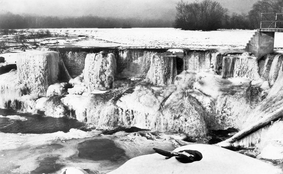 #129 Ice and snow created a winter wonderland scene on the James River in Richmond, 1948.