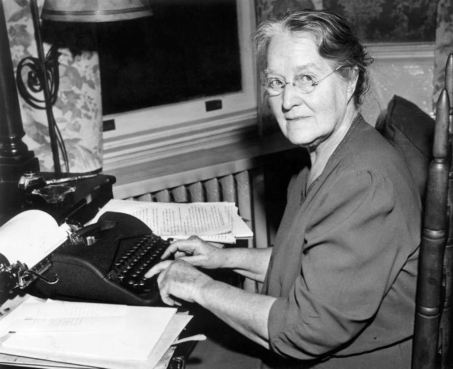 #190 Writer Emma Speed Sampson worked at her desk in her Richmond home, 1942.