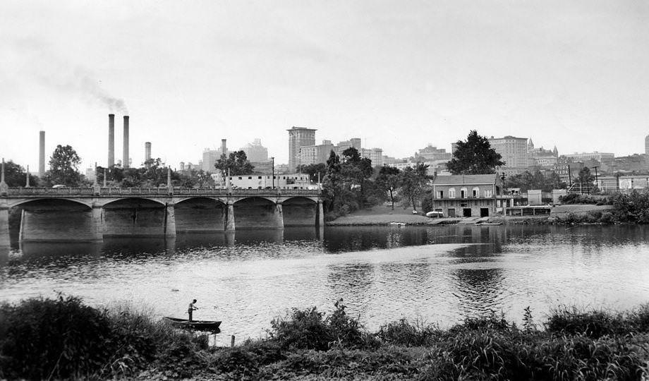 #208 The Richmond skyline was published in the Richmond News Leader as a comparison with a sketch of the same skyline that was published in 1901 in the Evening Leader, 1947.