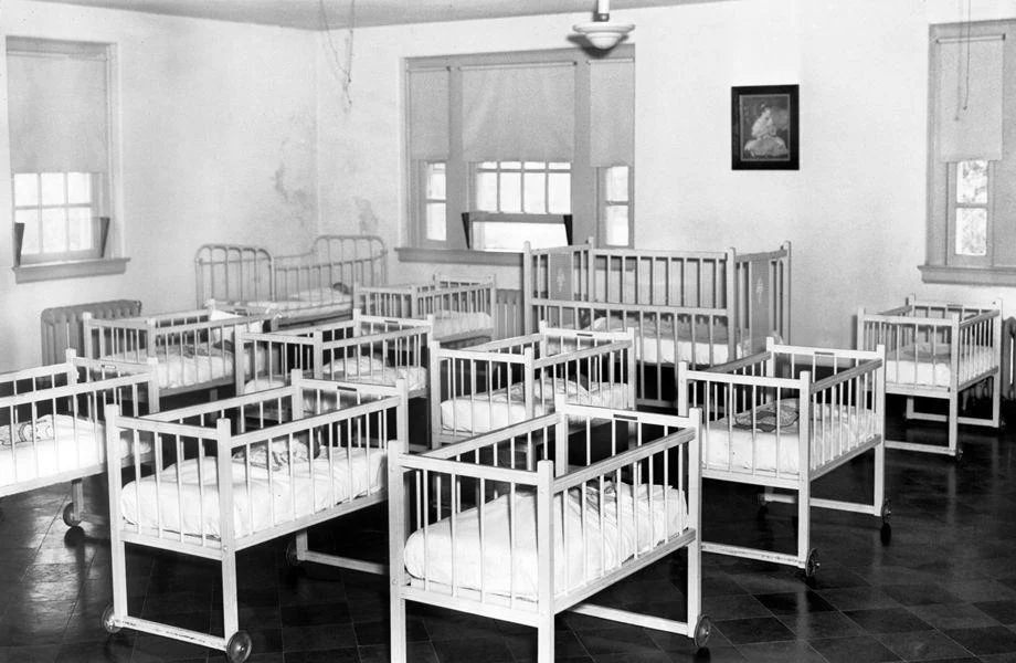 #79 Babies slept in the nursery at Brookfield, located on West Broad Street in Henrico County, 1946.