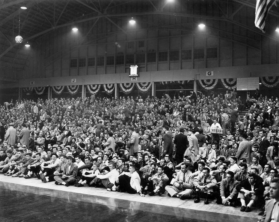 #92 A full house at the Arena in Richmond watched the State Group 1 high school basketball tournament, 1956.