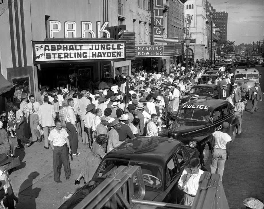 #104 Part of the ceiling of the Park Theater at 810 E. Broad St. collapsed during a showing, injuring 17, 1954.