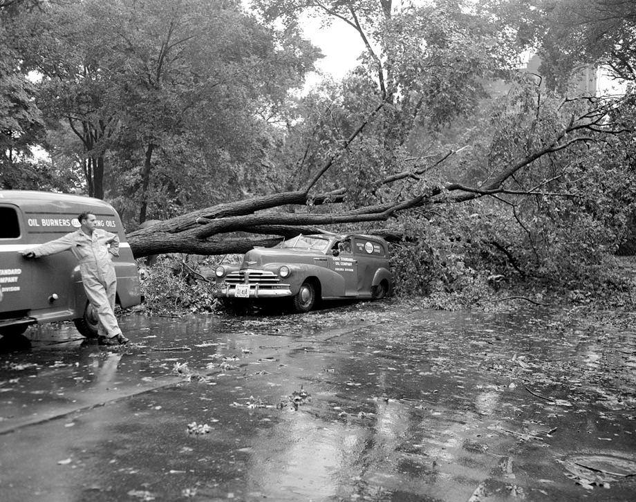 #105 A tornado struck Richmond, causing massive damage in its 4-mile path of destruction –including a truck crushed by a fallen tree at Belvidere and Franklin streets downtown, 1951