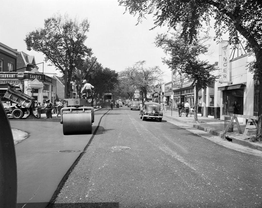 #118 The Cary Street resurfacing project was approaching completion, 1950.
