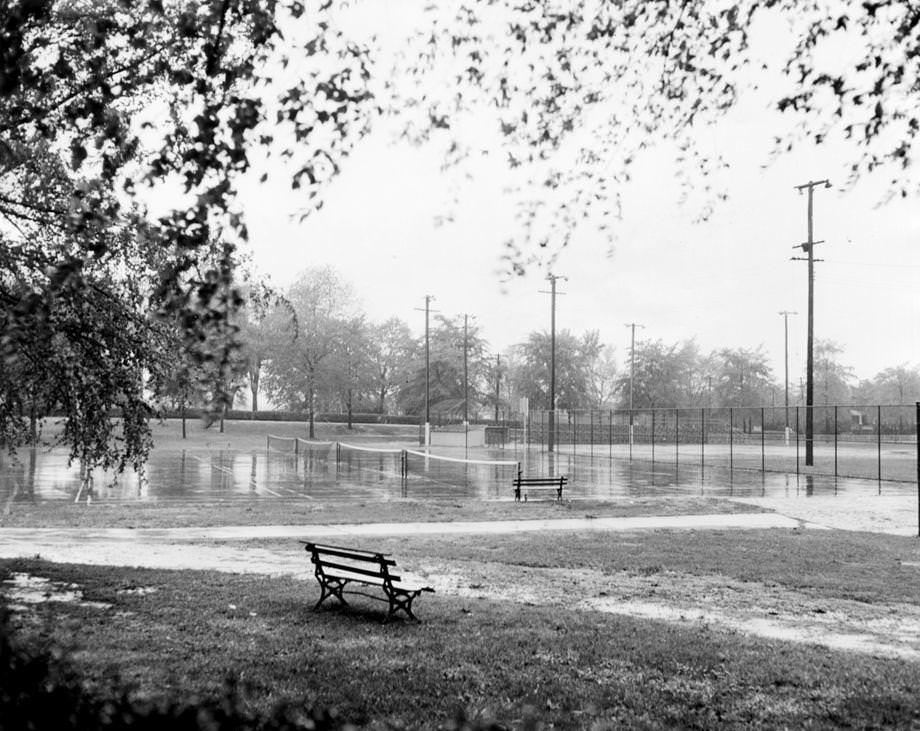 #133 No players were in sight at the Byrd Park tennis courts, 1950.